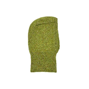 Green speckled knit balaclava hood with neck warmer and wide ribbed facial trim
