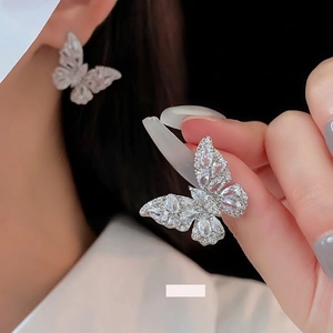 Butterfly Stud Earrings With Shiny Cubic Zirconia Alloy Elegant Lightweight Luxury Jewelry For Women With Silver Earring Post