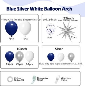Detail set of blue, silver and white balloons including 4D starburst foil balloons