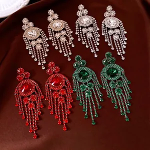 Luxury Rhinestone Long Tassel Dangle Earrings Vintage Statement Banquet Jewelry With 925 Sterling Silver Earring Post