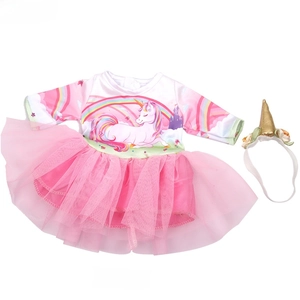 Robe en tulle licorne rose et bandeau floral pour tenues de poupée fille 18 pouces