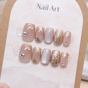 Coffret de 10 faux ongles faits main œil de chat avec paillettes et strass brillants