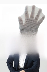 Macro shot of breathable mesh texture on light grey crew socks for men in formal attire