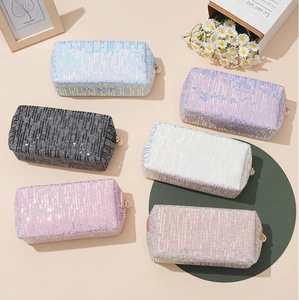 Glitzernde Pailletten-Kosmetiktaschen in 6 Farben mit eleganten Perlen-Reißverschlüssen