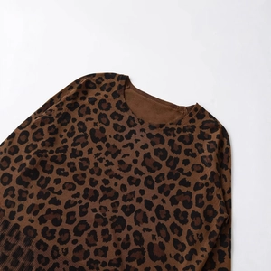 Women's classic leopard print knit sweater with ribbed crew neck in dark brown and black