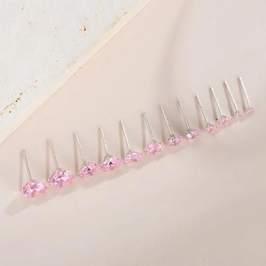 S925 silver pink heart cubic zirconia stud earrings set in various sizes with 4-prong setting