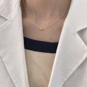 Minimalist 925 sterling silver ball chain necklace with golden cylinder pendant