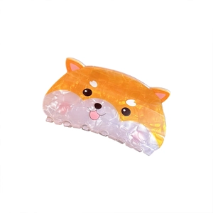 Cute Shiba Inu patterned acetate hair claw clip for women in orange and white colors