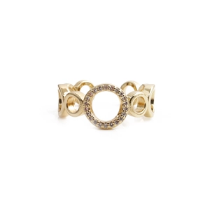 Elegant gold hollow circle ring with white zircon pave setting for women, open adjustable fit