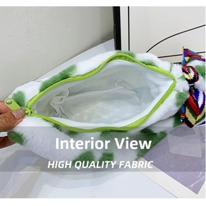Detail view of the soft interior lining and spacious capacity of the plush striped bag