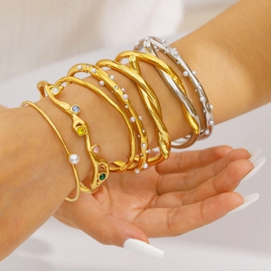 Stainless Steel Cuff Bracelet 18K Gold Silver Plated Zircon Artificial Pearl Waterproof Hypoallergenic Luxury Minimalist Jewelry For Women
