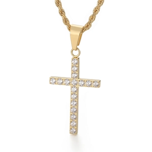 Collier Pendentif Croix Hip Hop En Acier Inoxydable Avec Strass Et Chaîne Torsadée