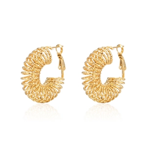 Vintage Titanium Steel Spiral Spring Hoop Earrings For Women Hollow Out Geometric C-Shaped Gold Silver Plated Fashion Jewelry Accessories