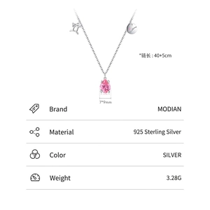 S925 Sterling Silver Gemini Necklace with Pink Teardrop Gemstone Pendant 40+5cm