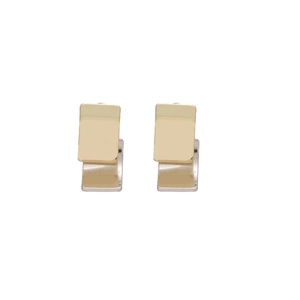 Minimalist square two-tone metal stud earrings with gold and silver geometric layering