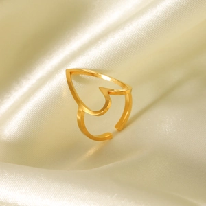 Minimalist 18K gold stainless steel open ring with interlocking hollow heart design