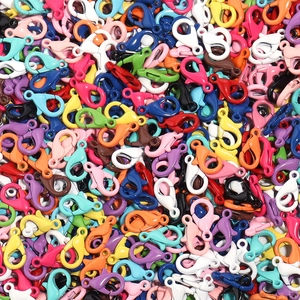 Macro shot of colorful lobster clasps for DIY jewelry making and keychain accessories