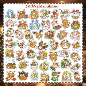 Collection of 48 waterproof Christmas cow stickers with colorful cartoon animal designs