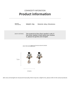 Detail showing dimensions of 7x3.9cm for vintage flower earrings with crystal inlay
