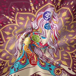 Detailed close-up of Bohemian Seven Chakras mandala wall tapestry with vibrant patterns