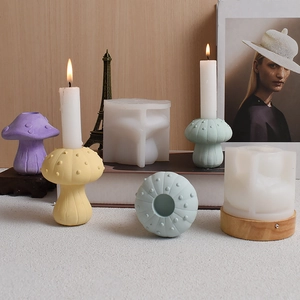 Macro detail of mushroom candle holder silicone mold and finished 3D textured crafts