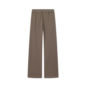 Women's casual brown wide-leg trousers with elastic waist for daily lounge wear