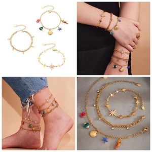Details von Gold-Meeresarmband-Set mit Seestern, Oktopus-Anhängern und Zirkon-Sternen