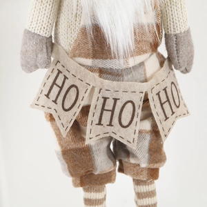 Christmas plush gnome with telescopic legs and HO HO HO banner for holiday home decoration