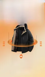 Detail view of winter parka featuring thermal fleece lining and detachable hood structure