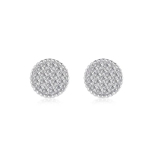 Round Pave Cubic Zirconia Stud Earrings 925 Sterling Silver Geometric Minimalist Jewelry For Women
