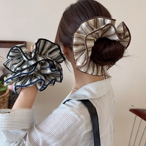 Oversized striped fabric scrunchie set for voluminous ponytails and stylish hair styling