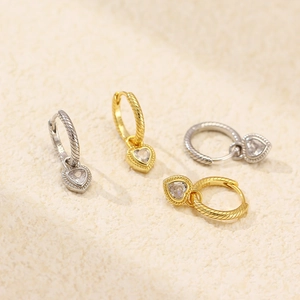 925 silver heart hoop earrings with sparkling stones in gold and silver finish