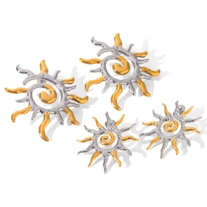 Two-tone sun flame stainless steel stud earrings with spiral core and radiant edges
