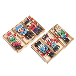 Set of colorful wooden Nutcracker soldier ornaments for Christmas tree hanging decoration