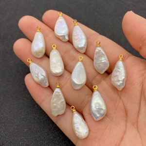 Irregular white baroque pearl water drop charms with gold loops for DIY jewelry