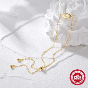 Elegant S925 sterling silver evil eye bracelet with gold plating and zircon stone
