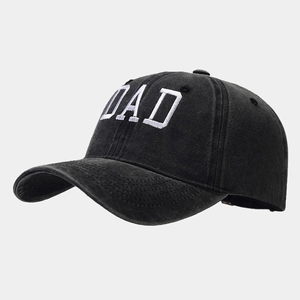 Vintage washed cotton baseball cap with white DAD embroidery in a 45-degree side view