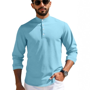 Polo henley da uomo celeste in maglia a nido d'ape con vestibilità slim moderna