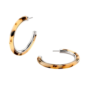 Vintage tortoiseshell resin C-shaped hoop earrings with silver pins for women