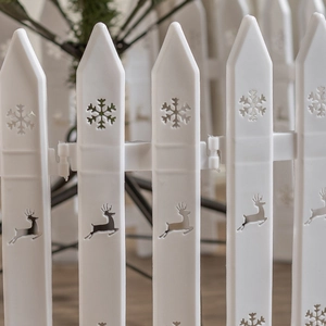 White 30cm Christmas tree fence with snowflake and reindeer patterns for holiday decor