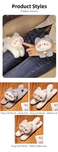 Detailed views of plush cat slap bracelets in grey, white and cream with soft fur texture