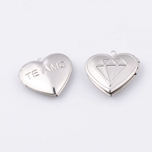 Pendentifs cœur en acier inoxydable 316L poli avec gravure TE AMO et motif diamant