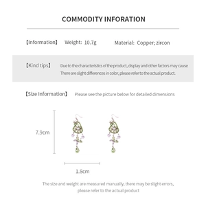 Detailed size specifications for zircon butterfly earrings showing 7.9cm length and copper material