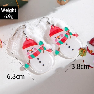 Detail view of festive snowman resin earrings with size 6.8x3.8cm and 6.9g weight info