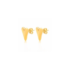 Minimalist golden heart-shaped stud earrings in titanium steel with smooth metallic finish