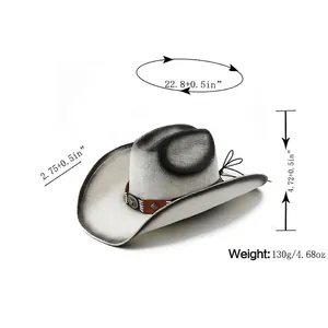 Western cowboy hat size chart with dimensions and gradient straw texture detail