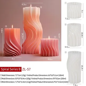 Detailed view of spiral column candle molds and orange gradient textured finished candles