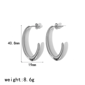 Detailed size specifications for minimalist stainless steel C-shape curved earrings