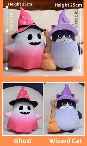 Detailed size specifications for Halloween ghost and wizard cat plush doll set