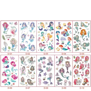 Detailed set of 10 colorful mermaid temporary tattoos for children birthday party